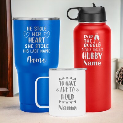 Custom Name Tumbler, Wedding Mug, Laser Engraved Cup, Wedding Return Gifts, Dream Wedding Tumbler Cup, Destination Wedding Travel Mug Gift - image1